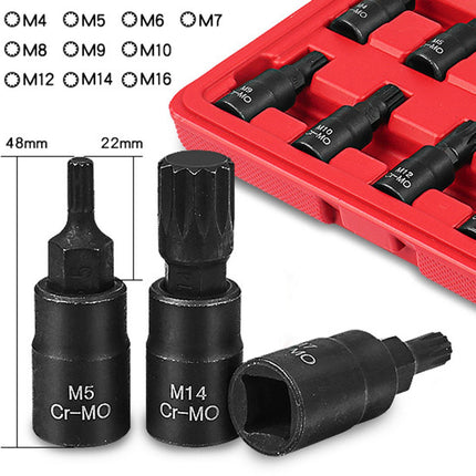 10x 3/8 Square Drive Socket Set Hand Tool Chromium Molybdenum Steel Portable