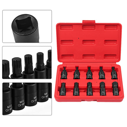 10x 3/8 Square Drive Socket Set Hand Tool Chromium Molybdenum Steel Portable