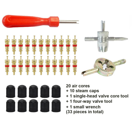 33 Pieces Tire Valve Repair Kit for Bicycle Motorcycles Multifunctional
