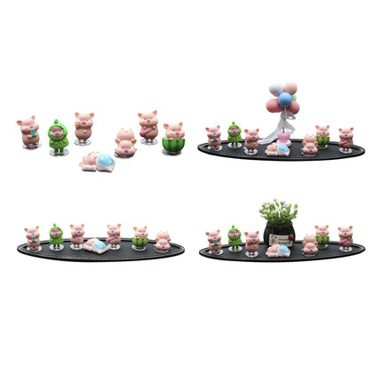 7Pcs Pig Figurines Car Dashboard Decoration for Bedroom Desktop Cabinet without Mat