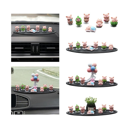 7Pcs Pig Figurines Car Dashboard Decoration for Bedroom Desktop Cabinet without Mat