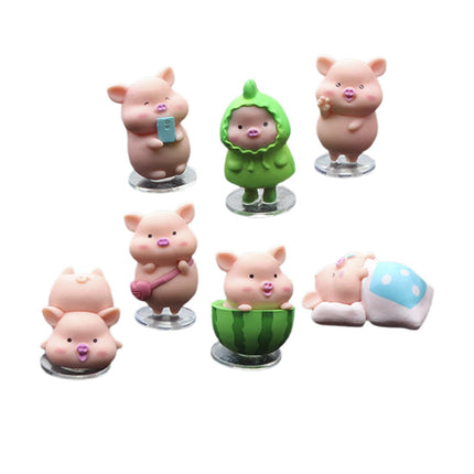 7Pcs Pig Figurines Car Dashboard Decoration for Bedroom Desktop Cabinet without Mat