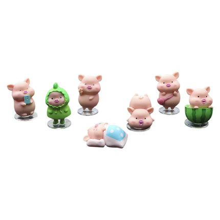 7Pcs Pig Figurines Car Dashboard Decoration for Bedroom Desktop Cabinet without Mat