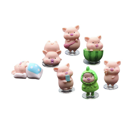 7Pcs Pig Figurines Car Dashboard Decoration for Bedroom Desktop Cabinet without Mat