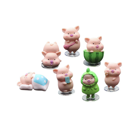 7Pcs Pig Figurines Car Dashboard Decoration for Bedroom Desktop Cabinet without Mat