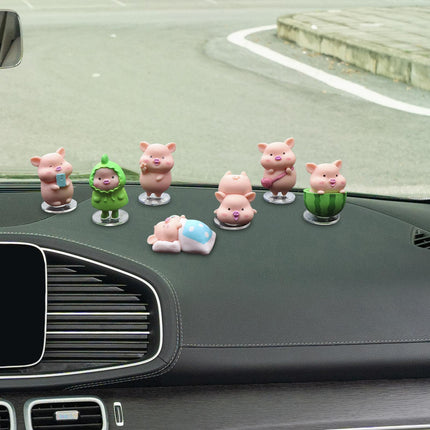 7Pcs Pig Figurines Car Dashboard Decoration for Bedroom Desktop Cabinet without Mat