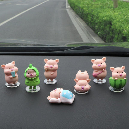 7Pcs Pig Figurines Car Dashboard Decoration for Bedroom Desktop Cabinet without Mat