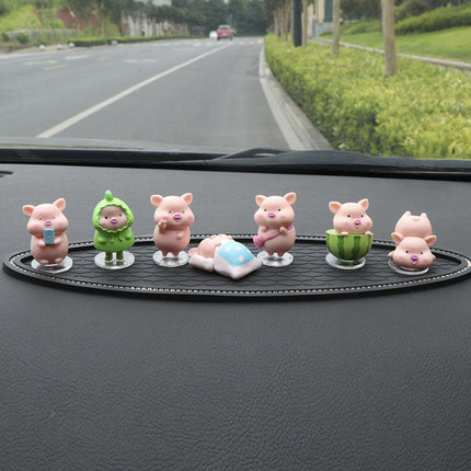 7Pcs Pig Figurines Car Dashboard Decoration for Bedroom Desktop Cabinet with Mat