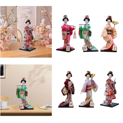 30cm Japanese Kimono Geisha Doll Traditional Statue Asian Kabuki Figurine Red