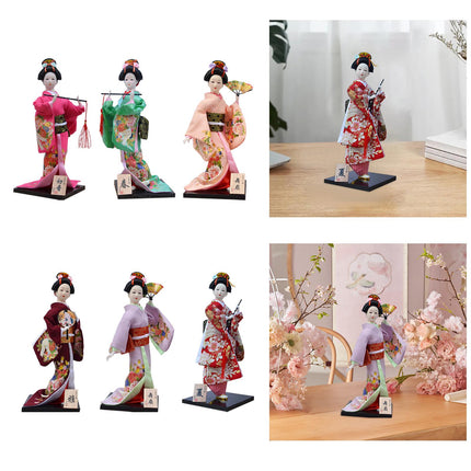 30cm Japanese Kimono Geisha Doll Traditional Statue Asian Kabuki Figurine Red