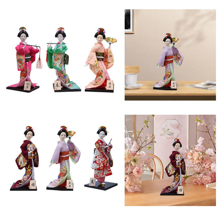 30cm Japanese Kimono Geisha Doll Traditional Statue Asian Kabuki Figurine Red