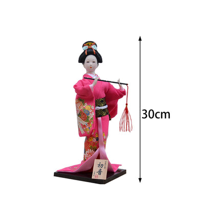 30cm Japanese Kimono Geisha Doll Traditional Statue Asian Kabuki Figurine Red