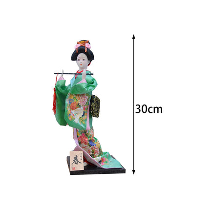 30cm Japanese Kimono Geisha Doll Traditional Statue Asian Kabuki Figurine Green