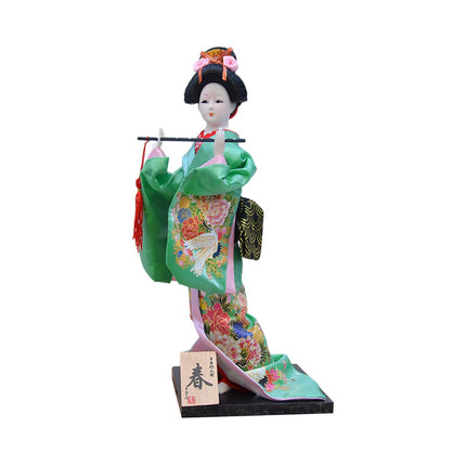 30cm Japanese Kimono Geisha Doll Traditional Statue Asian Kabuki Figurine Green