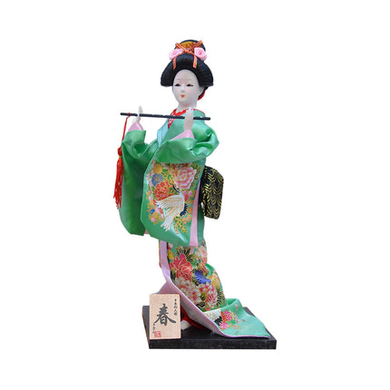 30cm Japanese Kimono Geisha Doll Traditional Statue Asian Kabuki Figurine Green