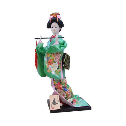 30cm Japanese Kimono Geisha Doll Traditional Statue Asian Kabuki Figurine Green