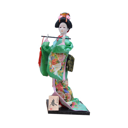 30cm Japanese Kimono Geisha Doll Traditional Statue Asian Kabuki Figurine Green