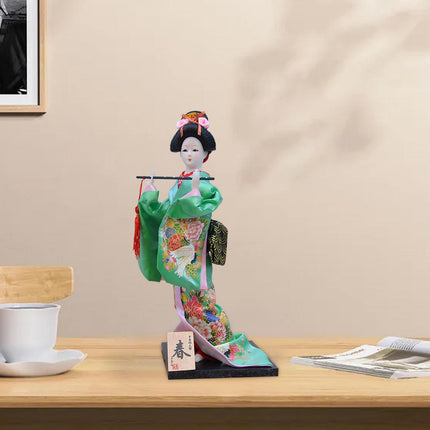 30cm Japanese Kimono Geisha Doll Traditional Statue Asian Kabuki Figurine Green