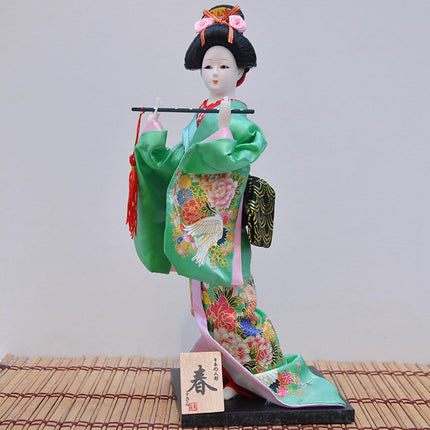 30cm Japanese Kimono Geisha Doll Traditional Statue Asian Kabuki Figurine Green