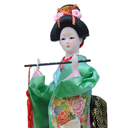 30cm Japanese Kimono Geisha Doll Traditional Statue Asian Kabuki Figurine Green