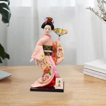 30cm Japanese Kimono Geisha Doll Traditional Statue Asian Kabuki Figurine Pink