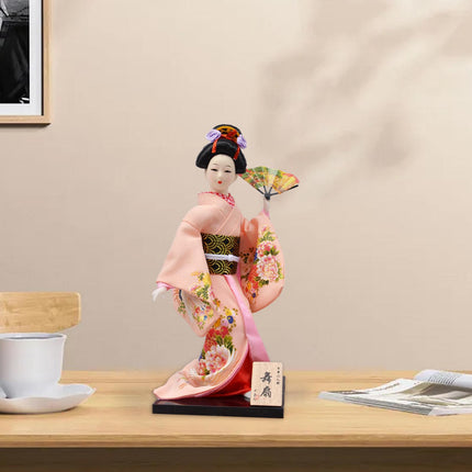 30cm Japanese Kimono Geisha Doll Traditional Statue Asian Kabuki Figurine Pink