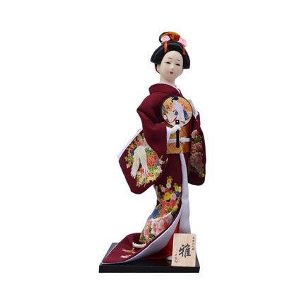 30cm Japanese Kimono Geisha Doll Traditional Statue Asian Kabuki Figurine Dark Red