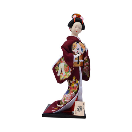 30cm Japanese Kimono Geisha Doll Traditional Statue Asian Kabuki Figurine Dark Red