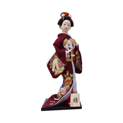 30cm Japanese Kimono Geisha Doll Traditional Statue Asian Kabuki Figurine Dark Red