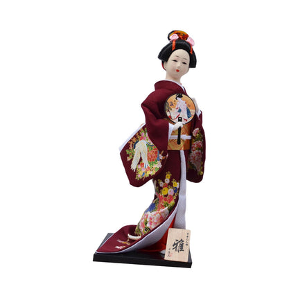 30cm Japanese Kimono Geisha Doll Traditional Statue Asian Kabuki Figurine Dark Red