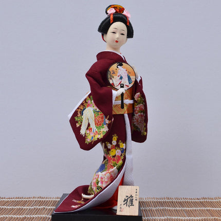 30cm Japanese Kimono Geisha Doll Traditional Statue Asian Kabuki Figurine Dark Red