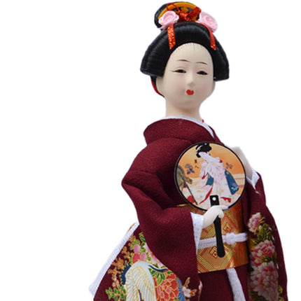 30cm Japanese Kimono Geisha Doll Traditional Statue Asian Kabuki Figurine Dark Red