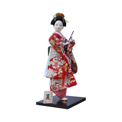 30cm Japanese Kimono Geisha Doll Traditional Statue Asian Kabuki Figurine Red White Flower