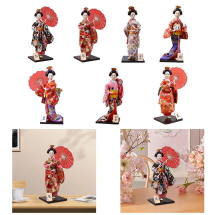 12in Japanese Kimono Geisha Doll Desk Statue Gift Home Asian Kabuki Figurine Style A