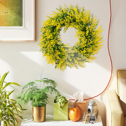35cm Artificial Yellow Eucalyptus Leaves Wreath Lifelike for Home Door Decor
