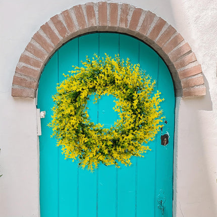 35cm Artificial Yellow Eucalyptus Leaves Wreath Lifelike for Home Door Decor