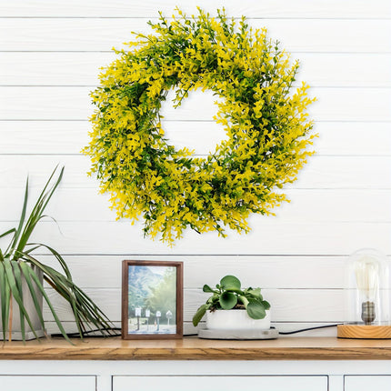 35cm Artificial Yellow Eucalyptus Leaves Wreath Lifelike for Home Door Decor