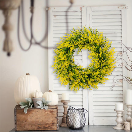 35cm Artificial Yellow Eucalyptus Leaves Wreath Lifelike for Home Door Decor