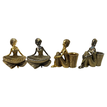 African Lady Figurine with Key Storage Women Statue for Desk Bathroom Office 14.3x10.2x16.2cm golden