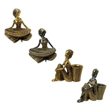 African Lady Figurine with Key Storage Women Statue for Desk Bathroom Office 14.3x10.2x16.2cm golden