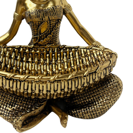 African Lady Figurine with Key Storage Women Statue for Desk Bathroom Office 14.3x10.2x16.2cm golden