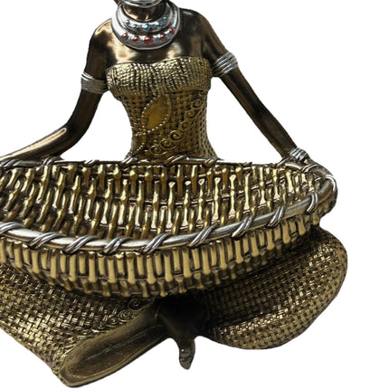 African Lady Figurine with Key Storage Women Statue for Desk Bathroom Office 14.3x10.2x16.2cm black