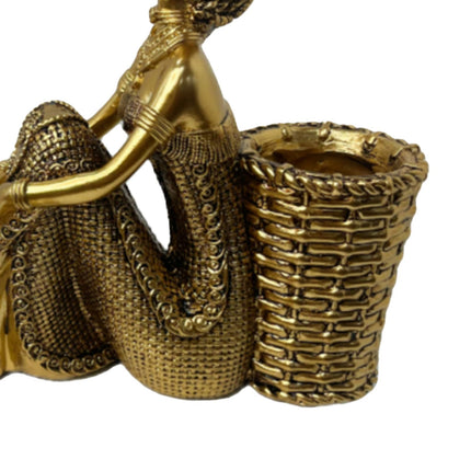 African Lady Figurine with Key Storage Women Statue for Desk Bathroom Office 16.8x6.1x16.7cm golden