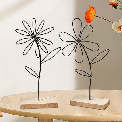 2Pcs Decorative Flower Statue Iron Flower Sculpture for Study Bathroom Decor