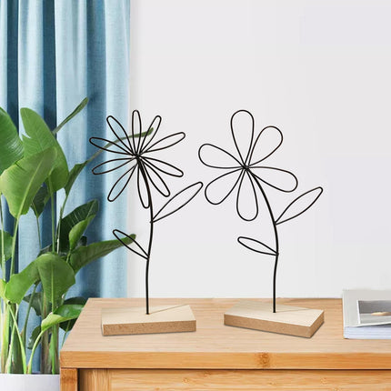 2Pcs Decorative Flower Statue Iron Flower Sculpture for Study Bathroom Decor