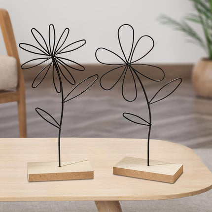2Pcs Decorative Flower Statue Iron Flower Sculpture for Study Bathroom Decor