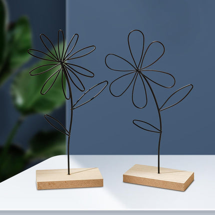 2Pcs Decorative Flower Statue Iron Flower Sculpture for Study Bathroom Decor
