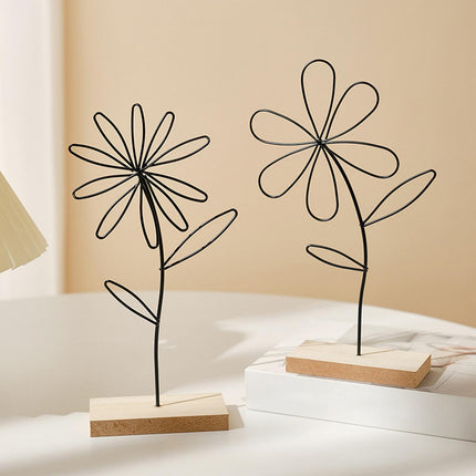 2Pcs Decorative Flower Statue Iron Flower Sculpture for Study Bathroom Decor