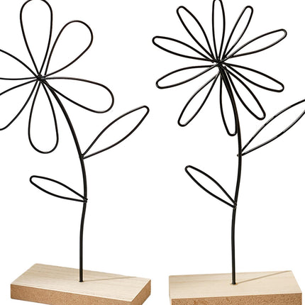 2Pcs Decorative Flower Statue Iron Flower Sculpture for Study Bathroom Decor