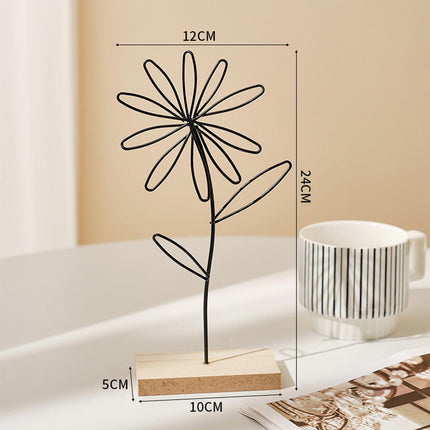 2Pcs Decorative Flower Statue Iron Flower Sculpture for Study Bathroom Decor